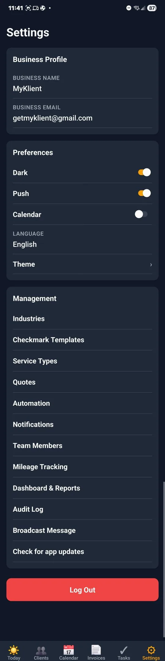 Full Settings page scrollshot showing Business Profile, Preferences, and Management sections — every knob in plain English